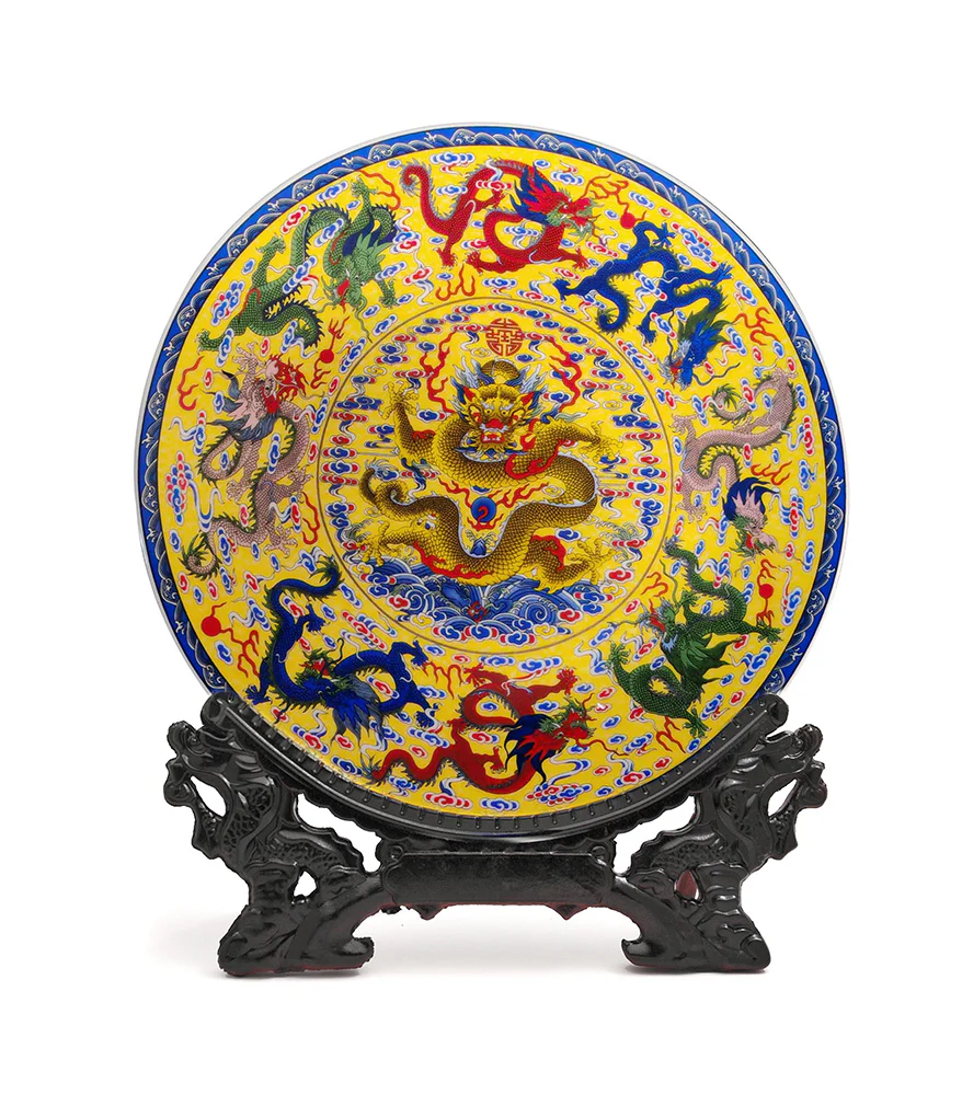九龍の飾り皿 9 Dragons Plate with Stand