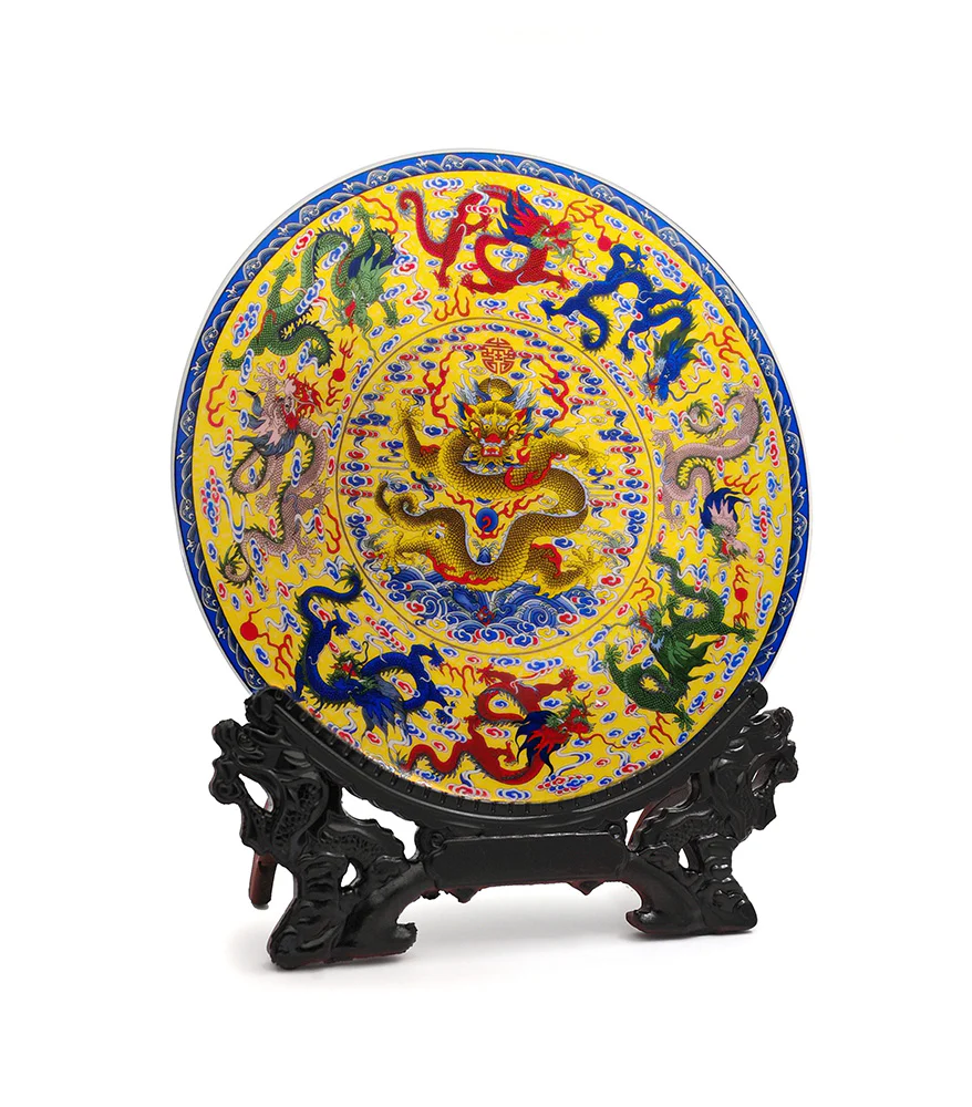 九龍の飾り皿 9 Dragons Plate with Stand